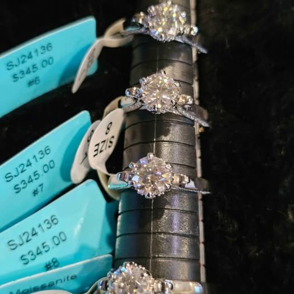 1.58CTW Moissanite Solitaire in .925 Priced as each. Size 7 and 8 avail